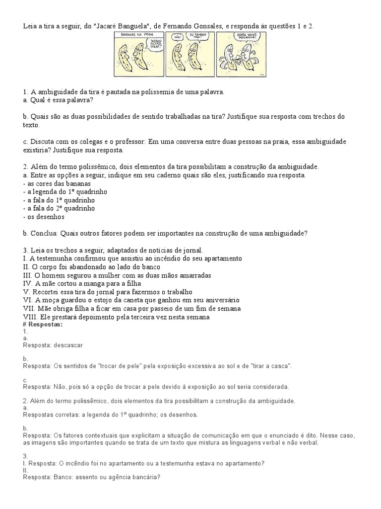 Atividades Sobre Ambiguidade | PDF | Quadrinhos