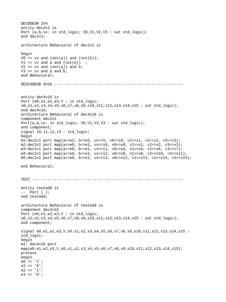 VHDL 4-to-16 Decoder Design | PDF