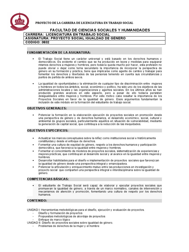 Proyecto Social Igualdad de Género | PDF | Trabajo Social | Igualdad de ...