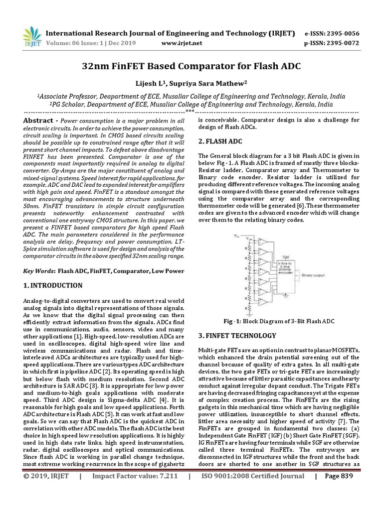 Finfet Based Flash Adc PDF | PDF | Amplifier | Analog To Digital Converter