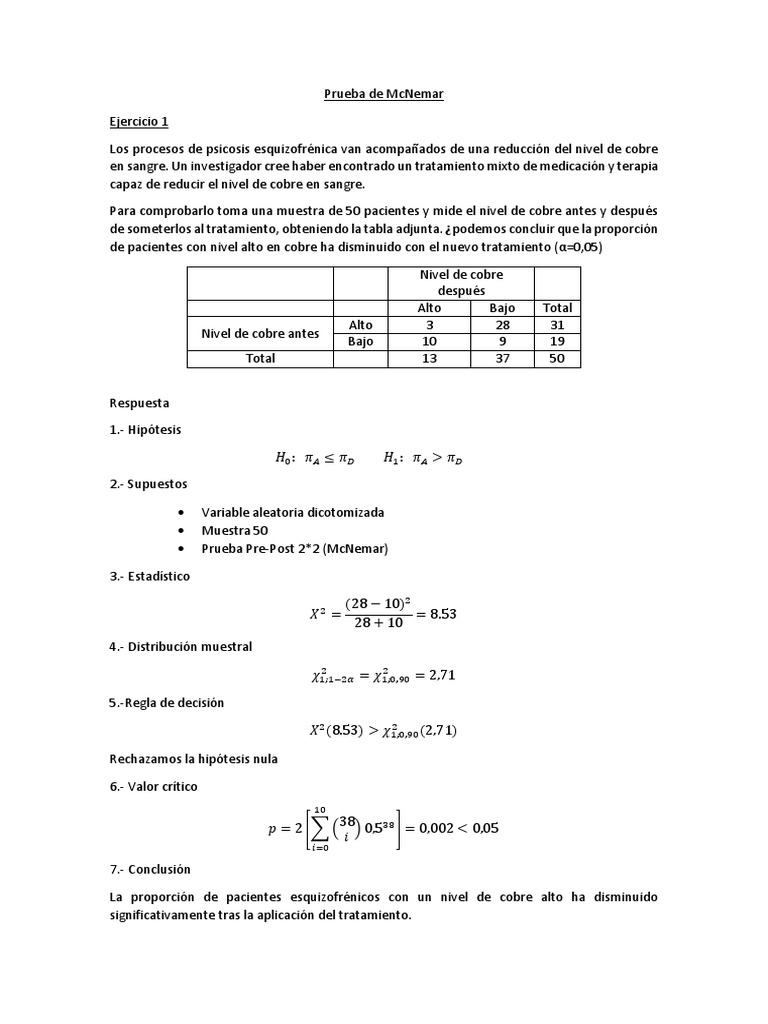 Prueba de Mcnemar PDF Hipótesis Estadísticas
