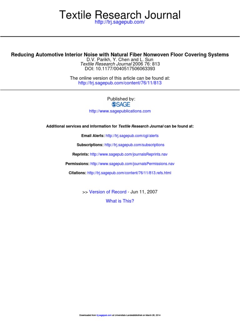 Reducing Automotive Interior Noise With Natural Fiber Nonwoven Floor