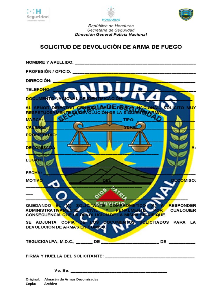 Solicitud de devoluci n de arma de fuego pdf