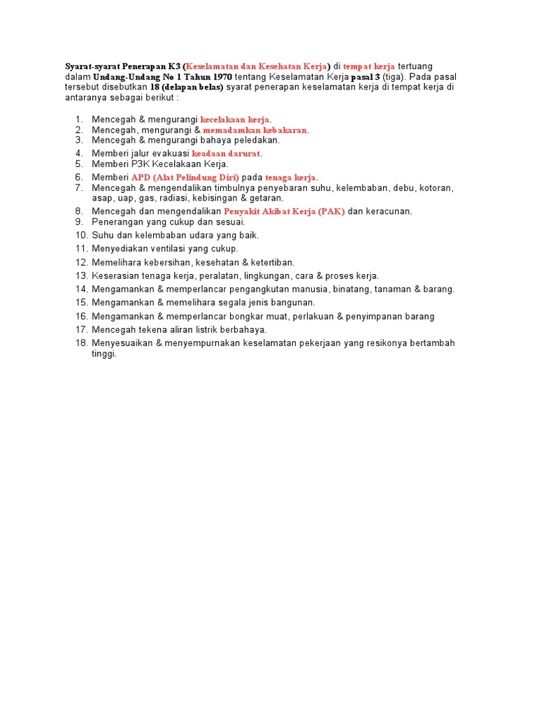 K3 di Tempat Kerja | PDF