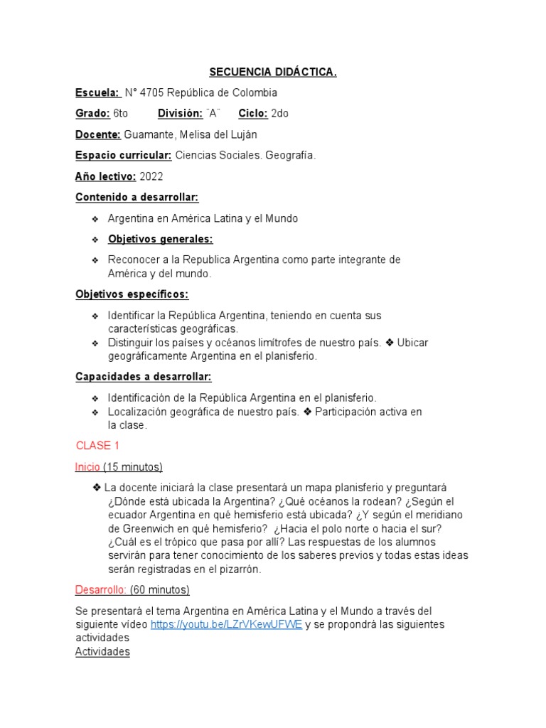 Argentina en América: Secuencia Didáctica | PDF | Américas | Argentina