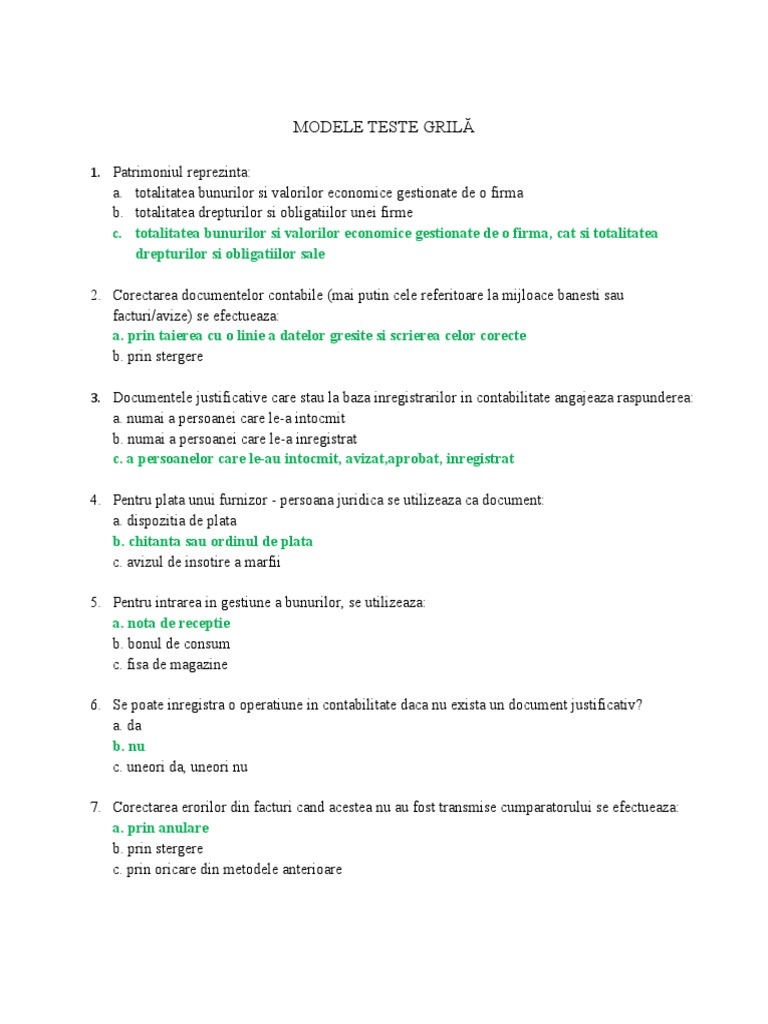 Modele Test Grila | PDF