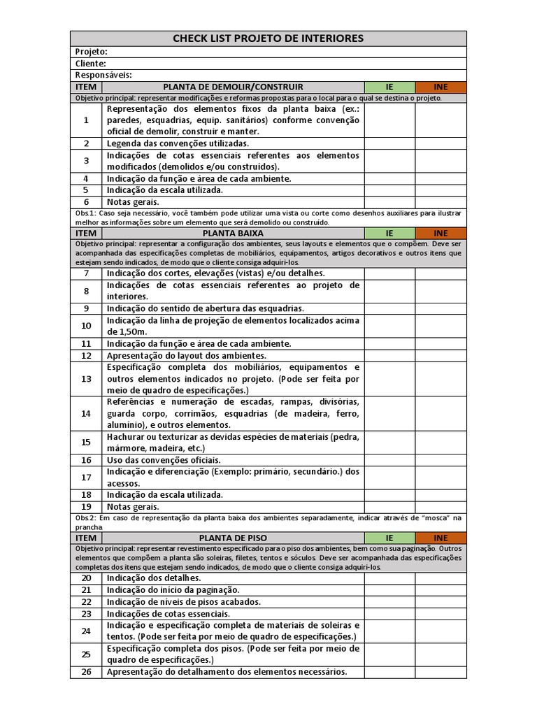 CHECK LIST - Interiores | PDF