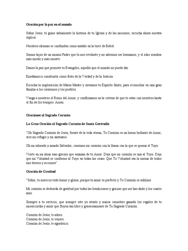 Oración Por La Paz En El Mundo Pdf Oración Amor