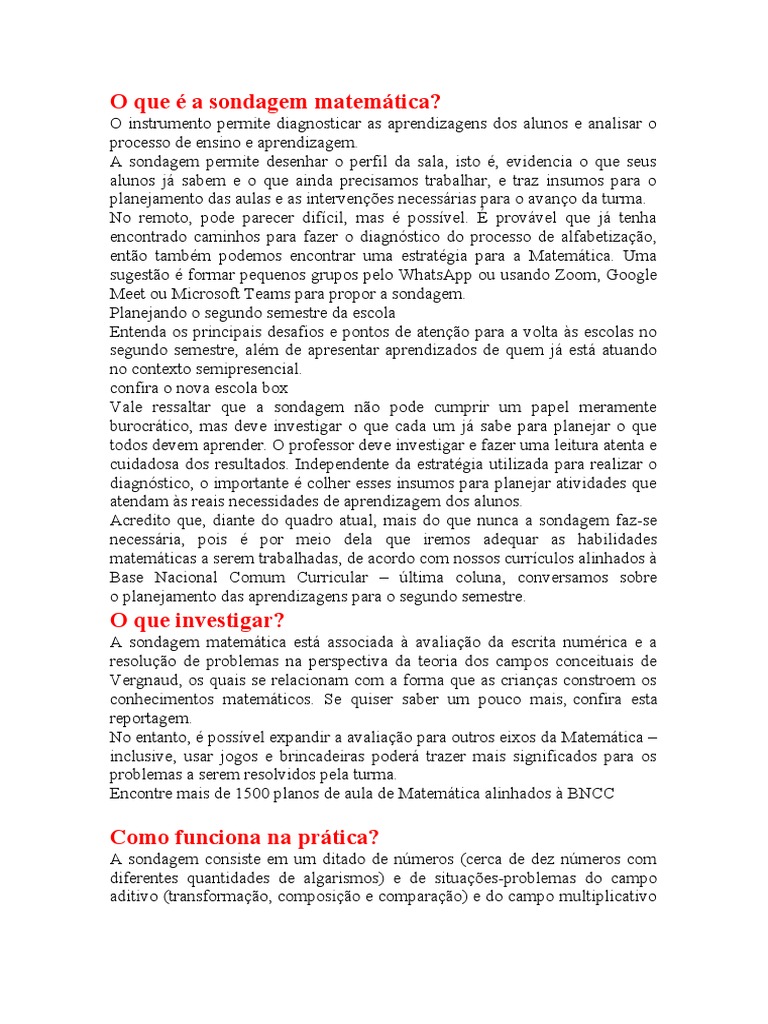 Sondagem Matemática: Diagnóstico e Práticas | PDF | Matemática ...