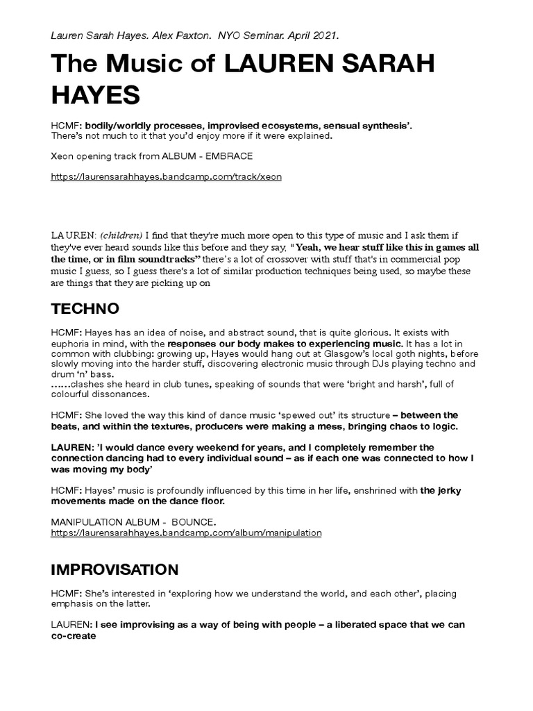 Lauren Sarah Hayes. Alex Paxton. NYO Seminar. April 2021. PDF