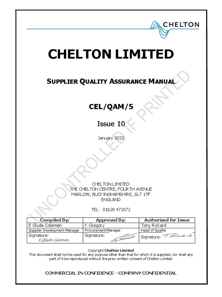 Celqam 5 10 Supplier Quality Assurance Manual PDF