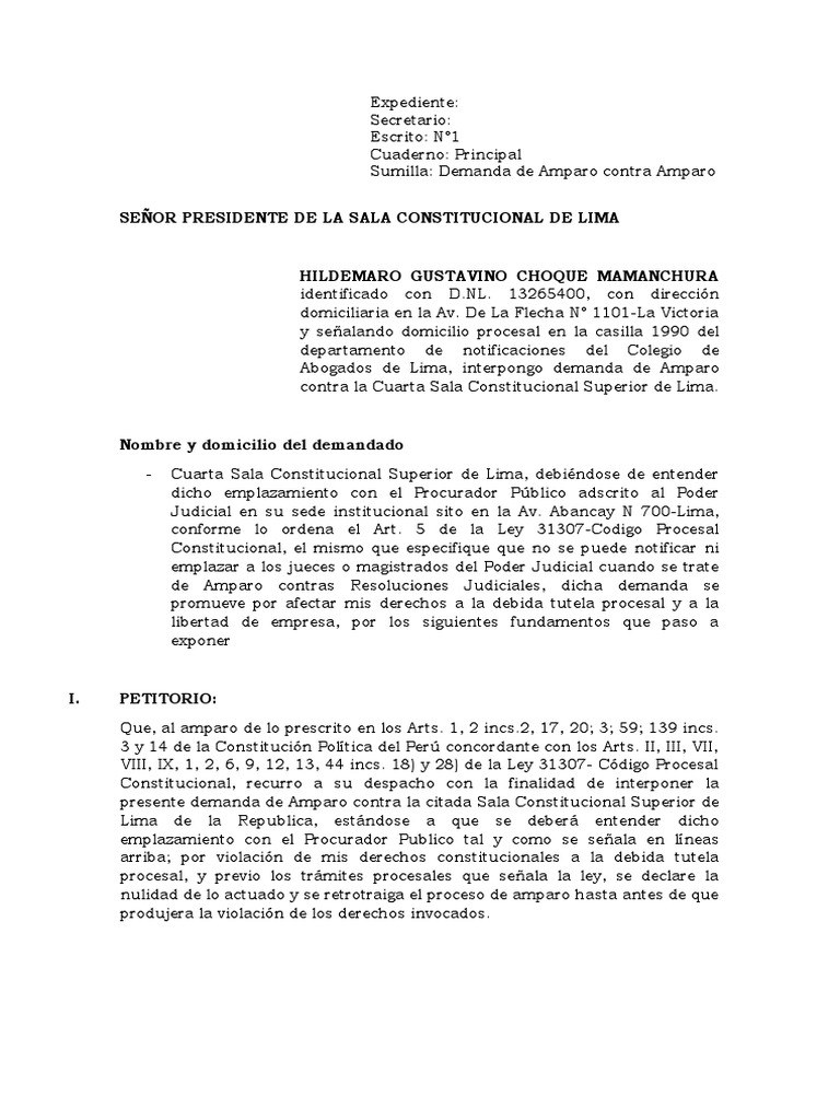 Demanda de Amparo contra Amparo | PDF | Caso de ley | Derecho ...