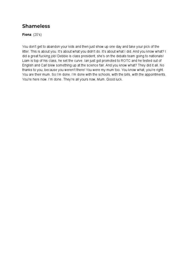 Fiona's Monologue on Abandonment | PDF