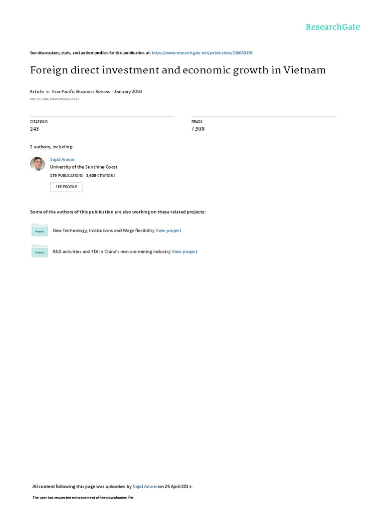 FDI and Economic Growth in Vietnam | PDF | Economic Growth | Foreign ...