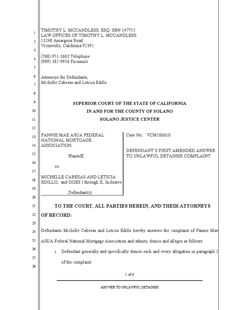 Answer To UD Complaint (2) As Amended PDF Affirmative Defense Estoppel