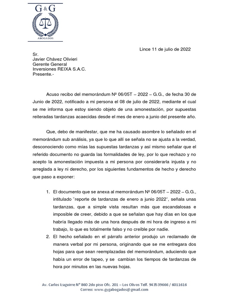 Carta de descargo por tardanza sancion con firma | PDF | Gobierno ...