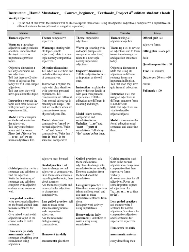 OneWeek Lesson Plan PDF