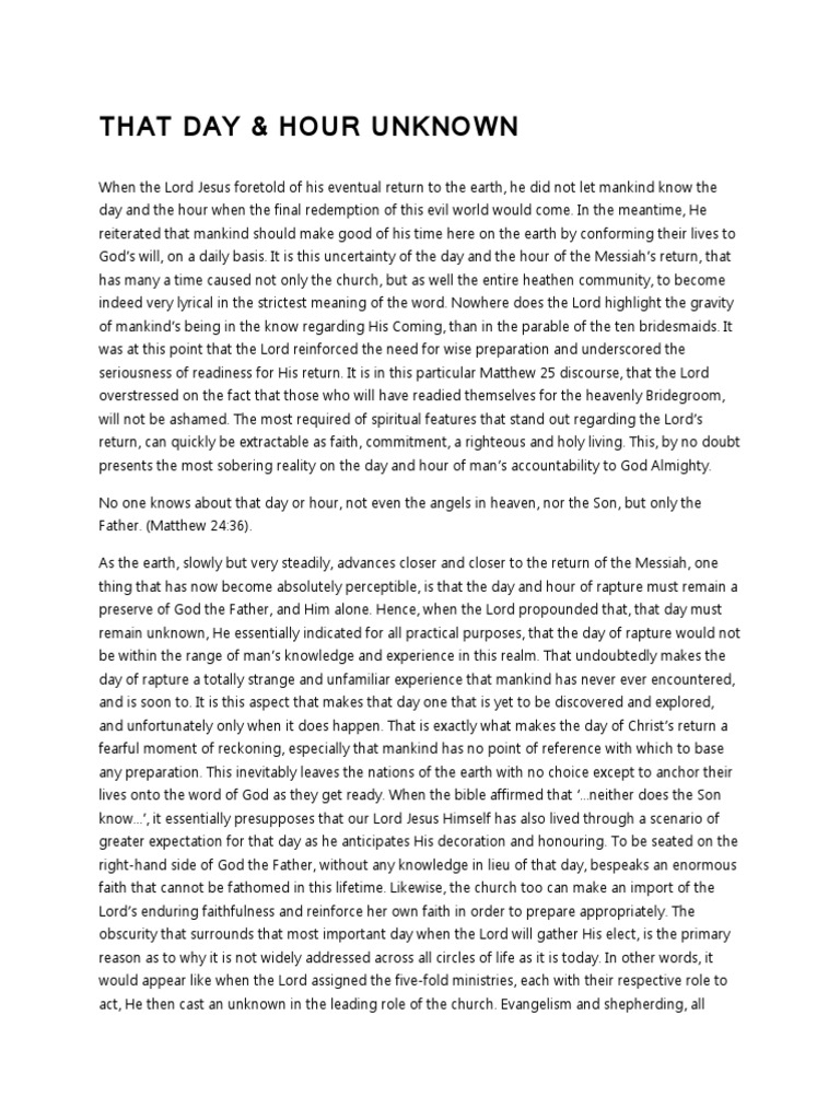 That day hour unknown 25 pdf pdf jesus god