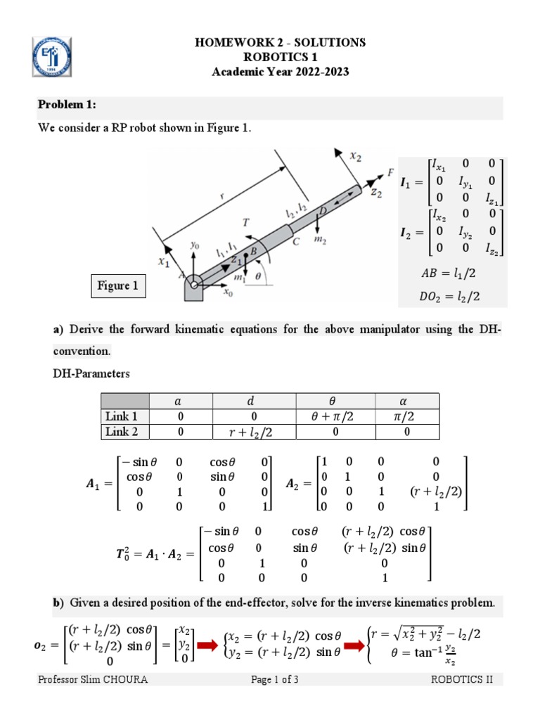 Homework 2 - Solutions Robotics 1 | PDF | Physical Quantities | Applied ...