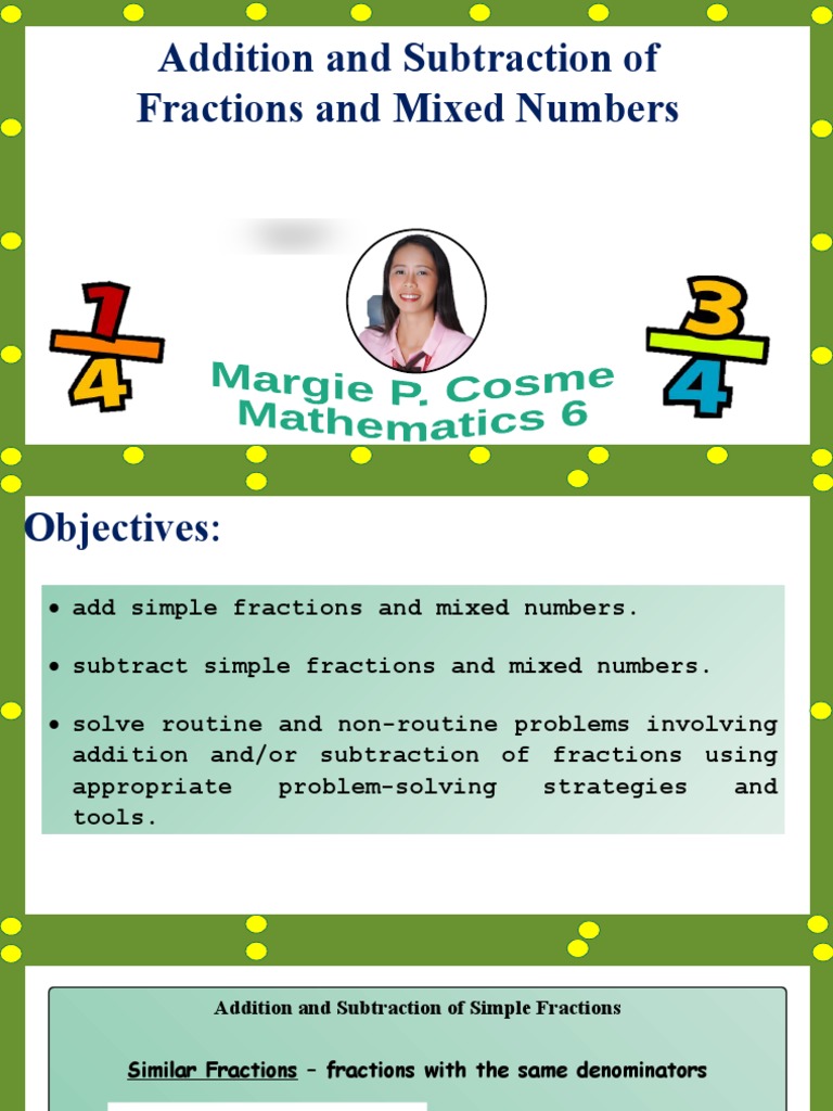 Addition and Subtraction of Fractions and Mixed Numbers | PDF