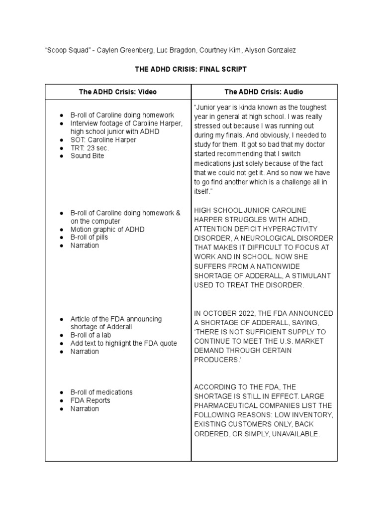 Scoop Squad ADHD Final Script | PDF | Attention Deficit Hyperactivity ...