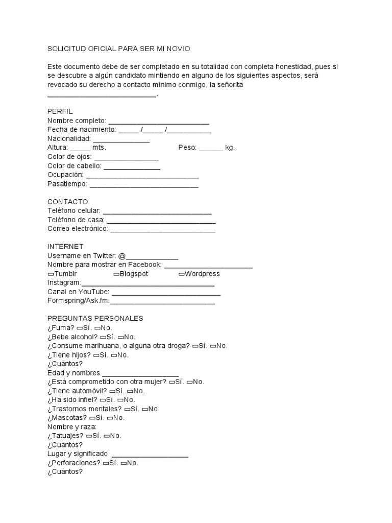 Solicitud para Ser Mi Novio | PDF, image size:768x1024