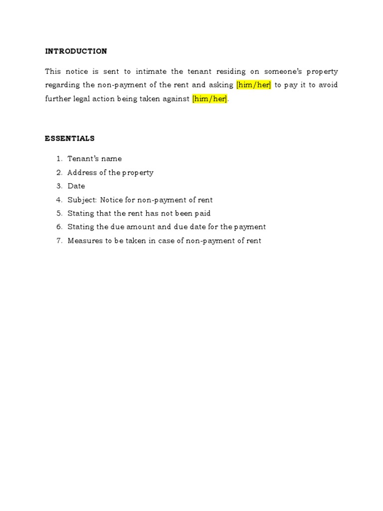 Notice For Non-Payment of Rent | PDF