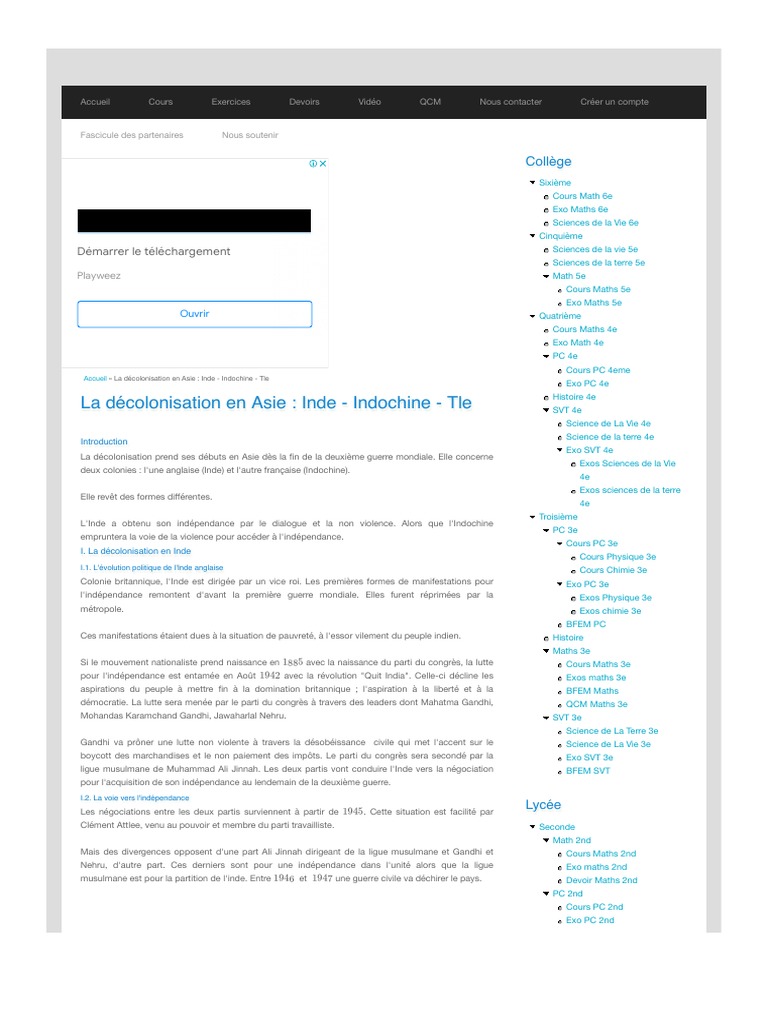 La Décolonisation en Asie - Inde - Indochine - Tle - Sunudaara PDF ...