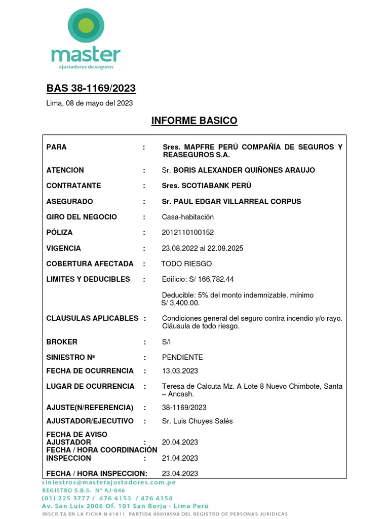 Informe de Siniestro de Seguro 2023 | PDF | Desastres