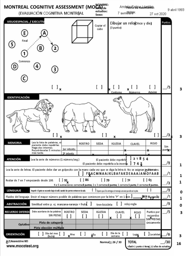 Moca test spanish pdf