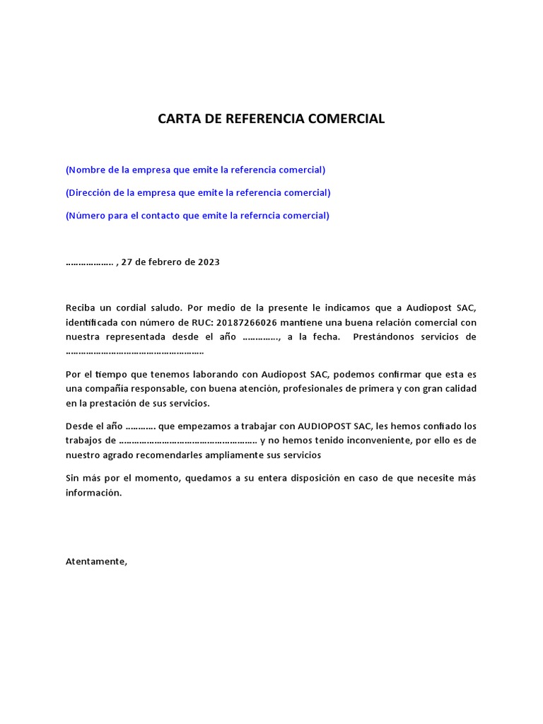 Carta de Referencia Comercial | PDF