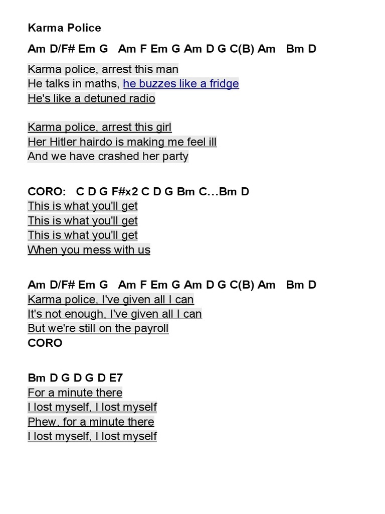 Karma Police Acordes PDF