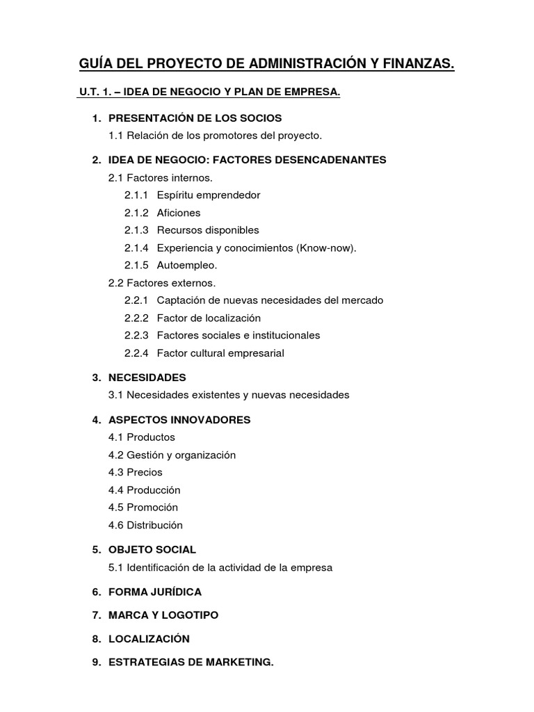 Guía para Proyecto Empresarial en Finanzas | PDF | Investigación de ...