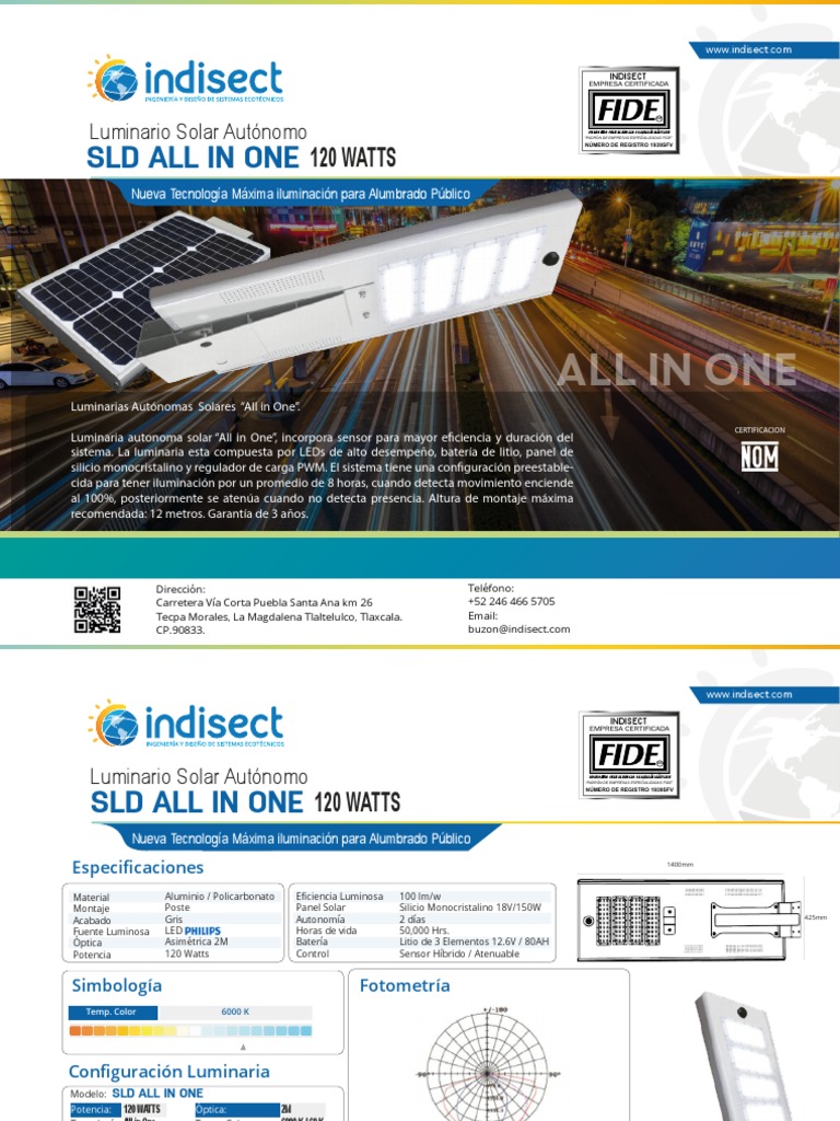 Lamparas Solares Modelo All in One 120 Watts Indisect | PDF | Diodo ...