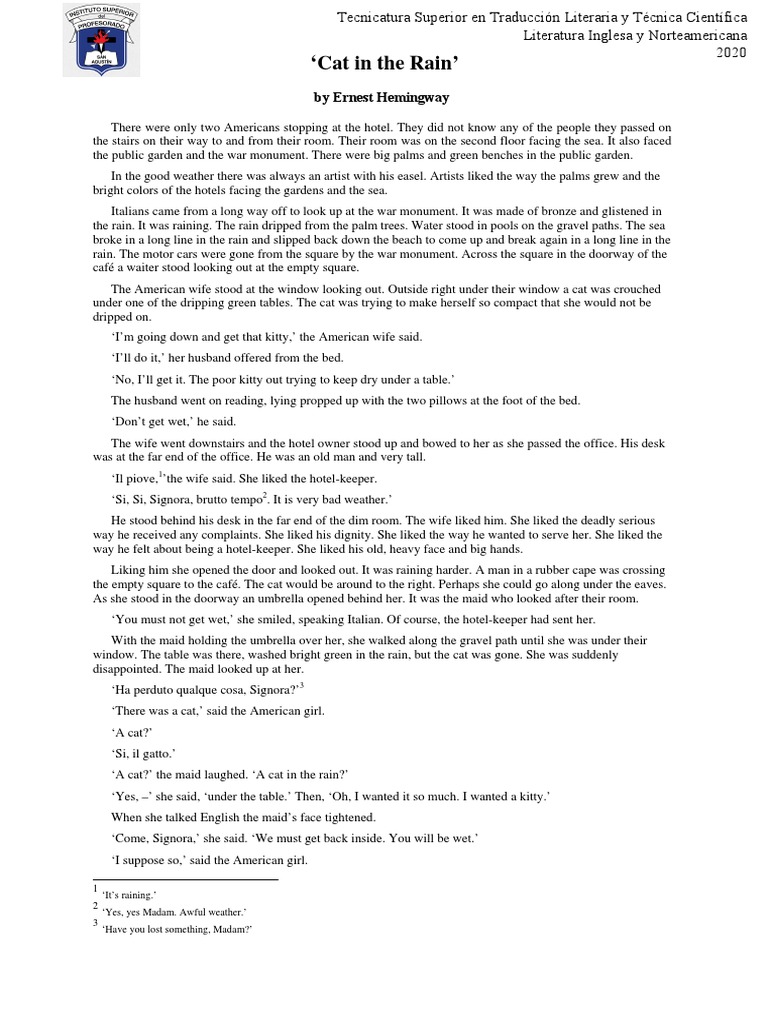 Cat in The Rain - Hemingway PDF | PDF