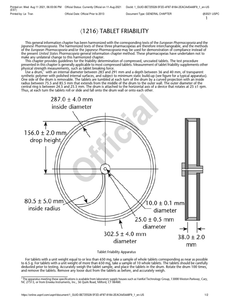 〈1216〉 TABLET FRIABILITY | PDF