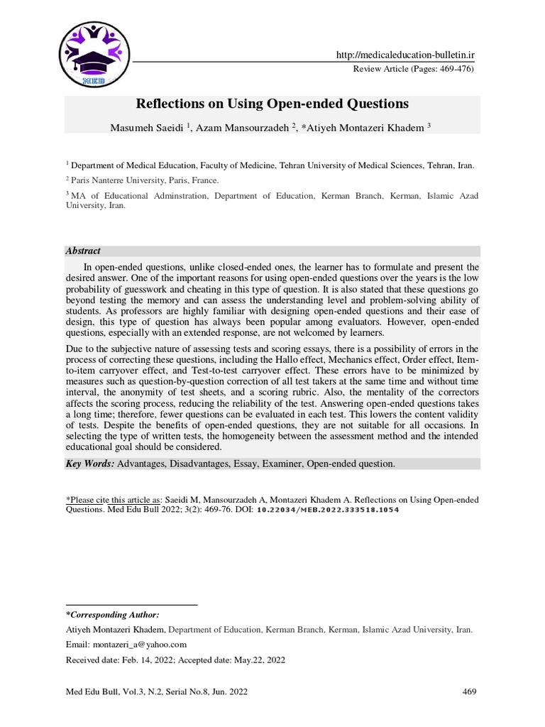 MEB - Volume 3 - Issue 2 - Pages 469-476 | PDF | Educational Assessment ...