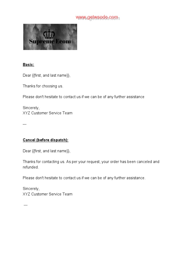 Customer Service Replies PDF PDF