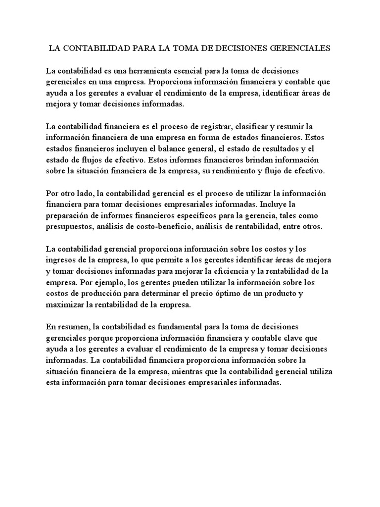 La Contabilidad para La Toma de Decisiones Gerenciales | PDF