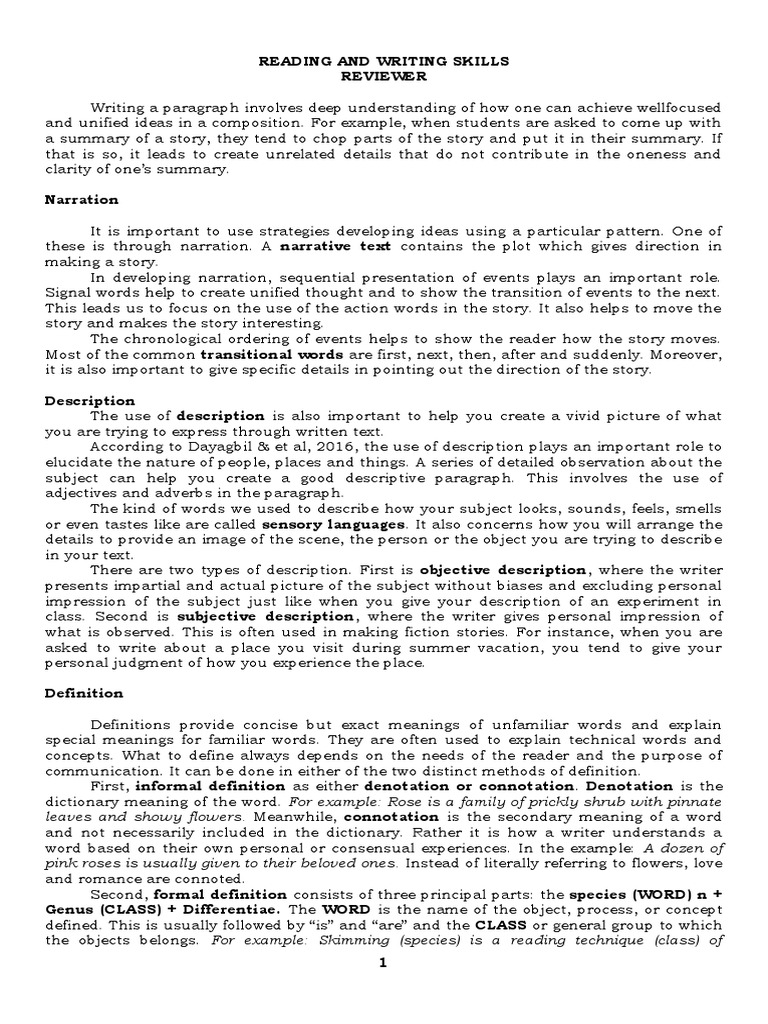 READING AND WRITING Reviewer | PDF | Career & Growth