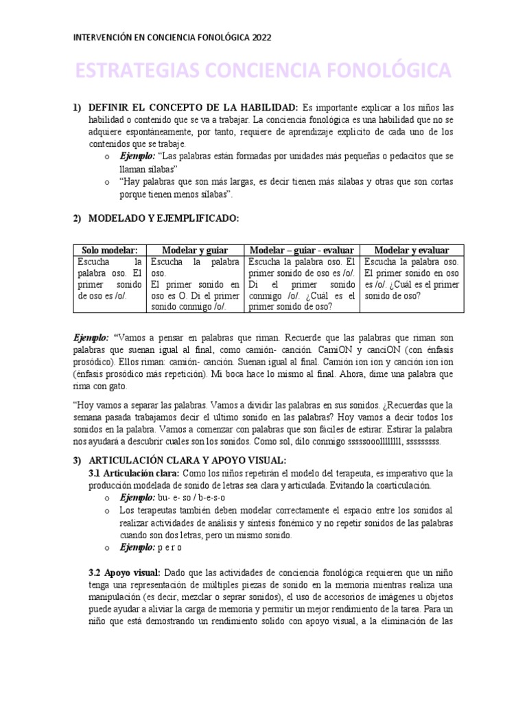 Estrategias para Conciencia Fonológica | PDF | Sílaba | Palabra