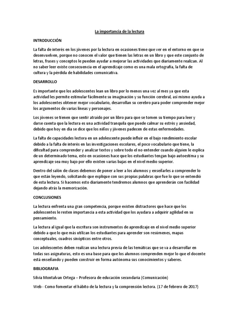 Importancia de la lectura en adolescentes | PDF | Aprendizaje ...