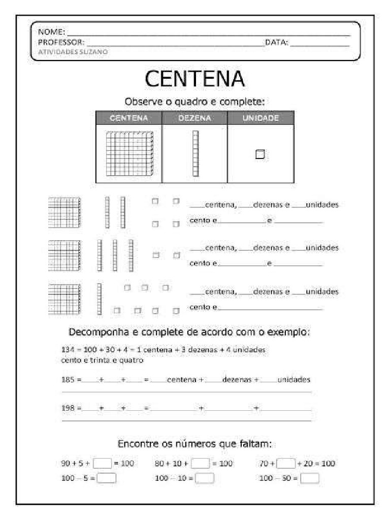 Atividade Matemática Centena | PDF