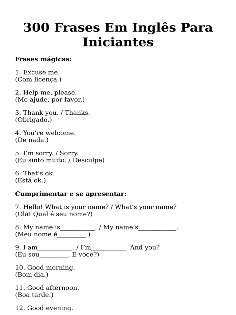 300 Frases Básicas em Inglês para Iniciantes | PDF