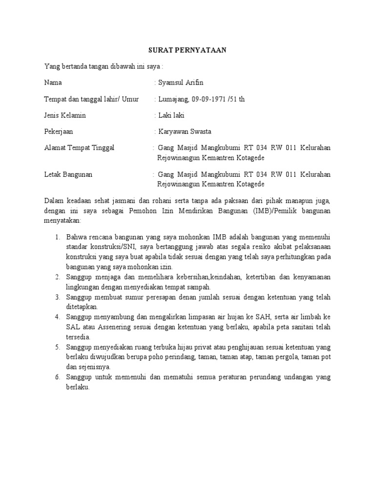 SURAT PERNYATAAN Imb | PDF