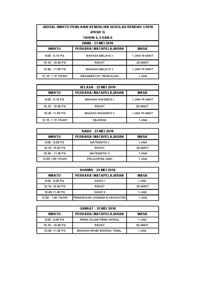 Jadual exam pdf
