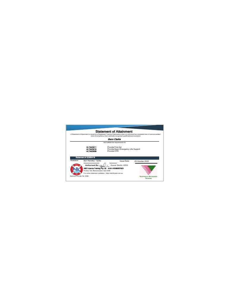 statement of attainment PDF