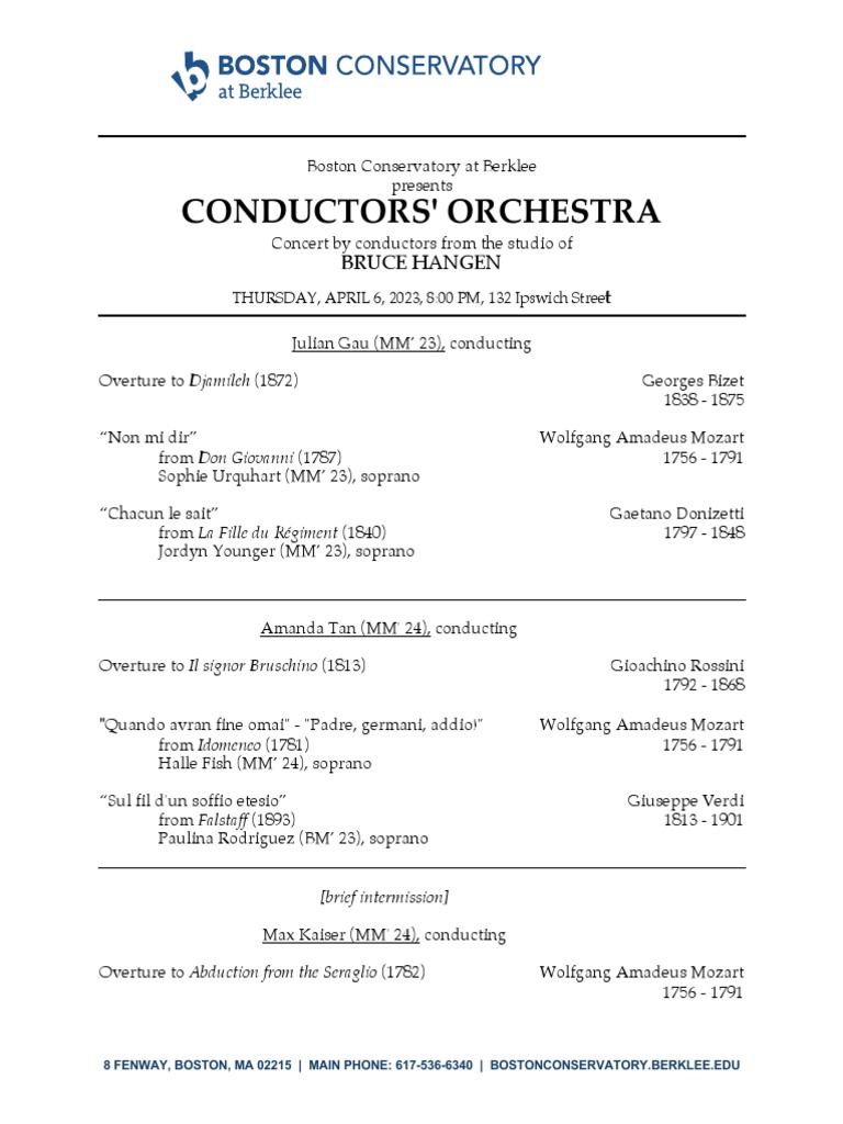 Conductors' Orchestra Concert April 2023 | PDF | Compositions | Vocal ...