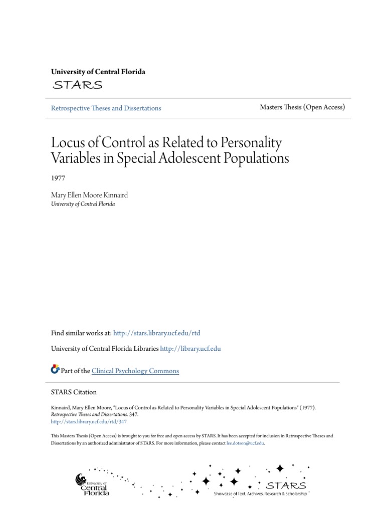 Locus of Control in Adolescent Personalities | PDF | Self Actualization ...