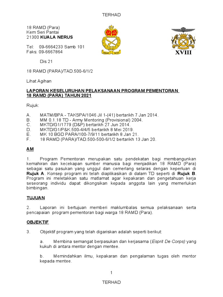 Laporan Program Pementoran 18 RAMD 2021 | PDF